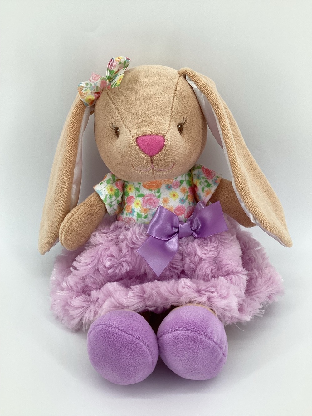 Baby Starters Purple Plush Bunny Rabbit Lovey Toy Swirl Dress Floral Satin Ears